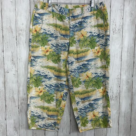 Liz Claiborne Audra Tropical Floral Cropped Plus Size Lightweight Cotton Pants - Picture 1 of 11